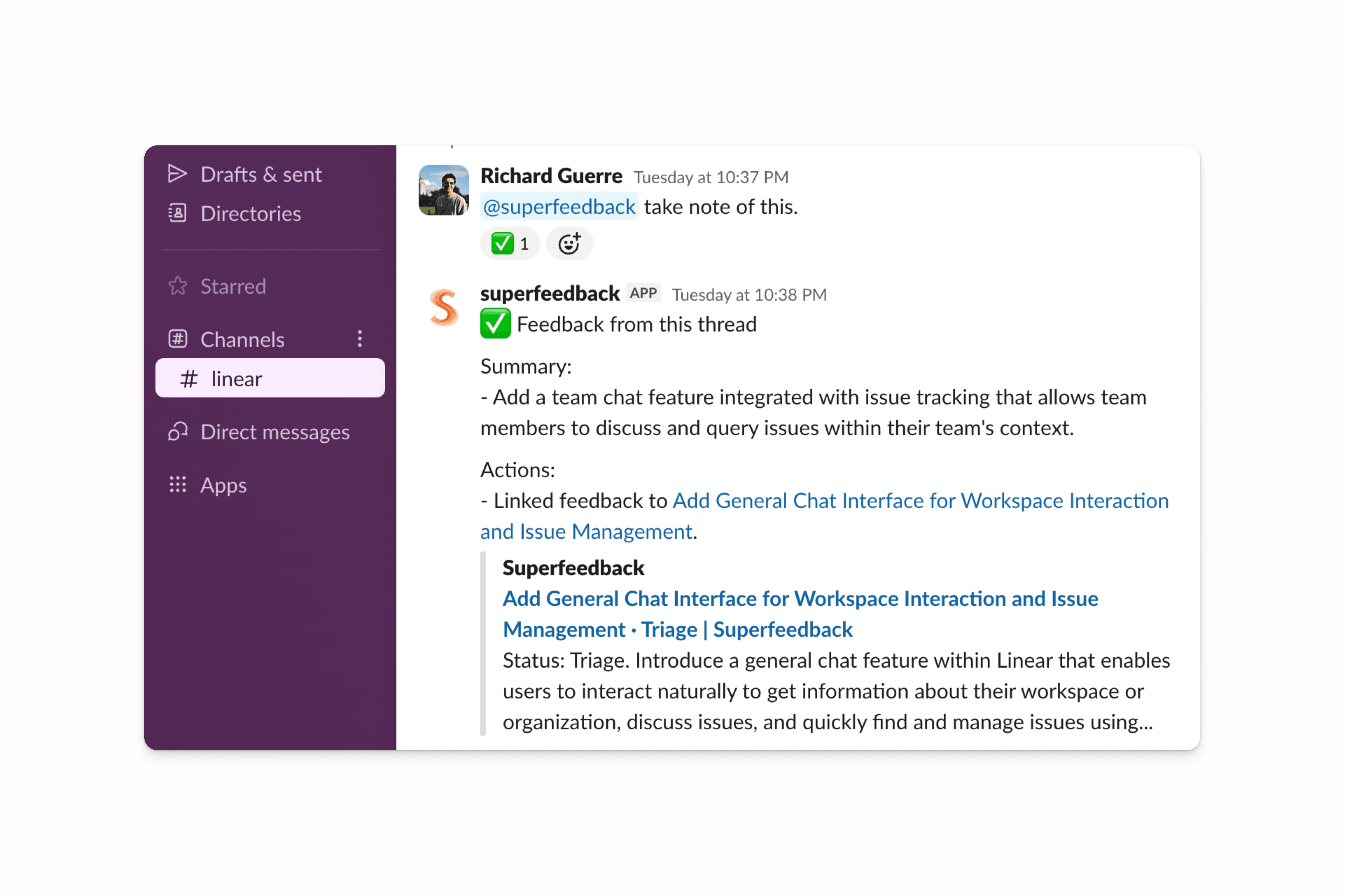 Slack bot mention flow for capturing feedback